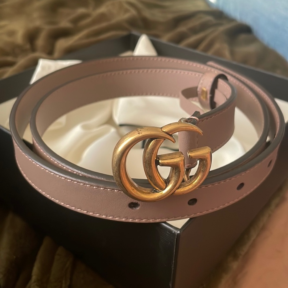 Gucci leather belt double G buckle dusty pink rose leather size 85